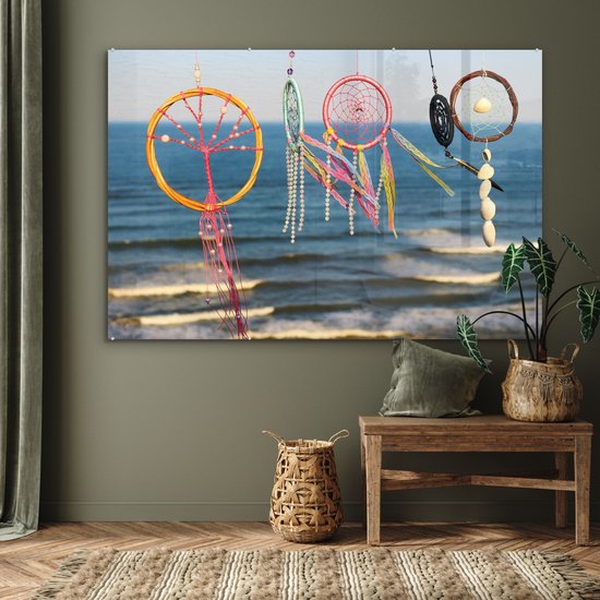 MuchoWow® Peinture sur verre 180x120 cm - Peinture sur verre acrylique - Les capteurs de rêves colorés au dessus de la mer - Photo sur verre - Peintures