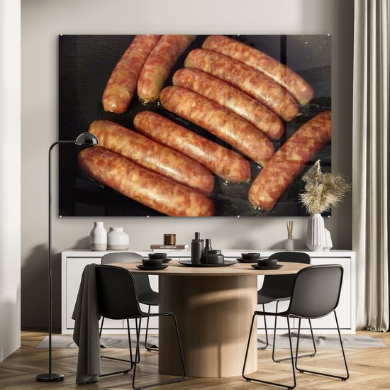 MuchoWow® Peinture sur verre - Préparation de Bratwurst - 180x120 cm - Peintures sur verre acrylique - Photo sur Glas