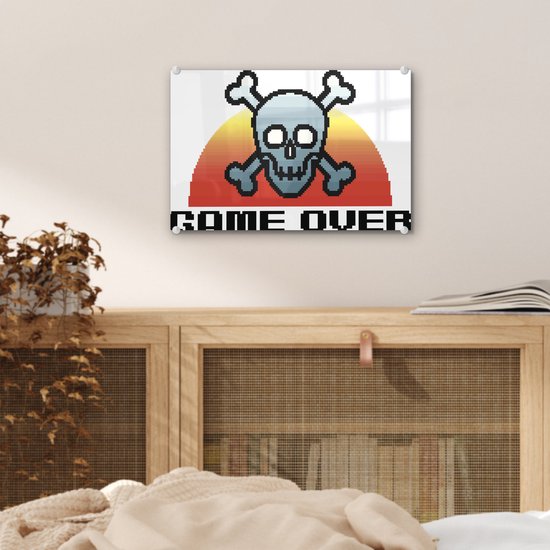 MuchoWow® Peinture sur Verre - Gamer - Rétro - Game over - Illustration - 30x20 cm - Peintures sur Verre Acrylique - Photo sur Glas