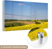 MuchoWow® Glasschilderij 160x80 cm - Schilderij acrylglas - Lente - Bloemen - Geel - Foto op glas - Schilderijen