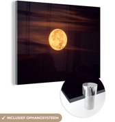 MuchoWow® Glasschilderij 160x120 cm - Schilderij acrylglas - Maan - Oranje - Nacht - Foto op glas - Schilderijen