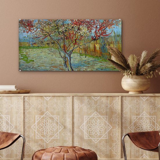 MuchoWow® Peinture sur Verre - Le Pêcher Rose - Vincent van Gogh - 80x40 cm - Peintures Acrylique - Photo sur Glas