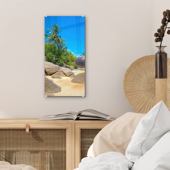 MuchoWow® Peinture sur verre 20x40 cm - Peinture sur verre acrylique - Plage - Tropical - Mer - Plantes - Photo sur verre - Peintures