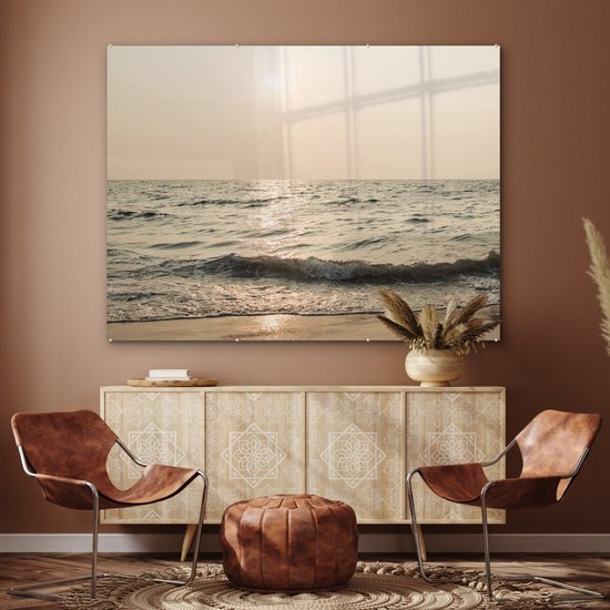 MuchoWow® Peinture sur Verre - Mer - Plage - Soleil - 160x120 cm - Peintures sur Verre Acrylique - Photo sur Glas