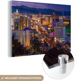 MuchoWow® Glasschilderij 120x80 cm - Schilderij acrylglas - Nacht - Las Vegas - Paars - Foto op glas - Schilderijen