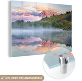 MuchoWow® Glasschilderij 60x40 cm - Schilderij acrylglas - Kleurrijke zonsopgang bij het Tetongebergte en de Snake rivier in Wyoming - Foto op glas - Schilderijen