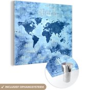 MuchoWow® Glasschilderij 20x20 cm - Schilderij acrylglas - Wereldkaart - Abstract - Blauw - Foto op glas - Schilderijen