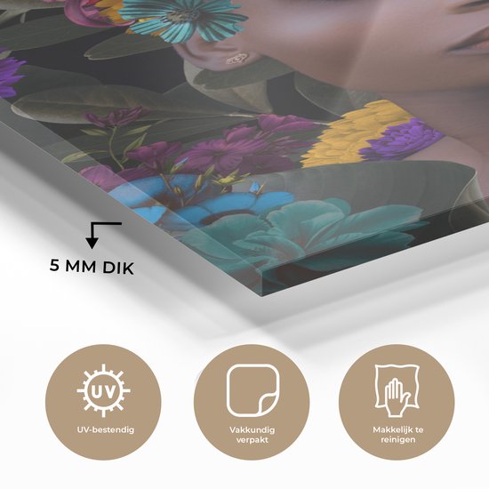 Peinture sur verre - Feuilles - Femme - Fleurs - 60x90 cm - Peintures Plexiglas