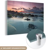 MuchoWow® Glasschilderij 90x60 cm - Schilderij acrylglas - Zonsondergang bij de Galapagoseilanden - Foto op glas - Schilderijen