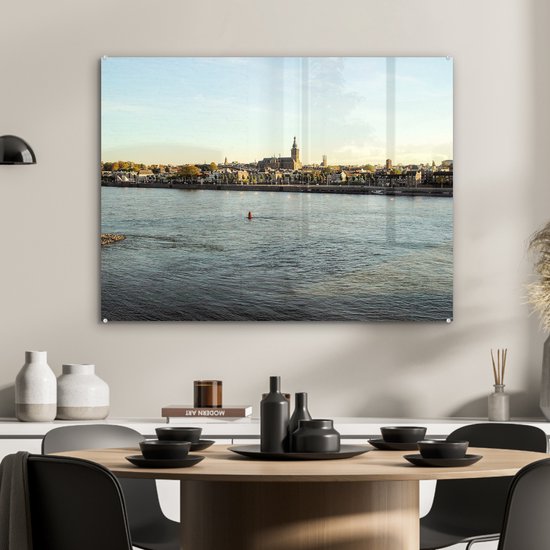 Rivière Waal et Nimègue en arrière-plan Plexiglas 80x60 cm - Tirage photo sur Glas (décoration murale en plexiglas)