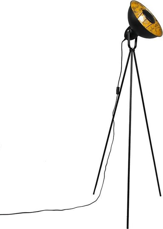 QAZQA magna yeyang - Moderne Tripod | driepoot vloerlamp | Staande Lamp - 1 lichts - H 1600 mm - Zwart Goud - Woonkamer | Slaapkamer