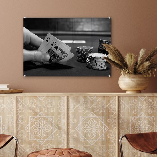 Peinture sur verre - Vue rapprochée du jeu de poker - noir et blanc - 60x40 cm - Peintures sur Verre Peintures - Photo sur Glas