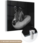 MuchoWow® Glasschilderij 90x90 cm - Schilderij acrylglas - Zebra - Schilderij - Zwart - Wit - Foto op glas - Schilderijen