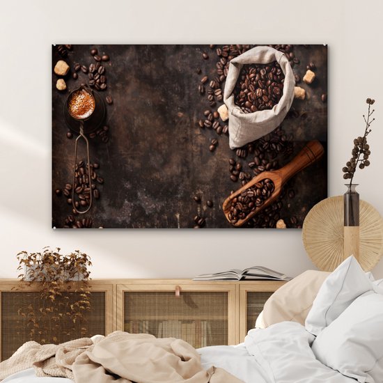 MuchoWow® Peinture sur verre - Grains de café - Café - Sac - 90x60 cm - Peintures sur verre acrylique - Photo sur Glas