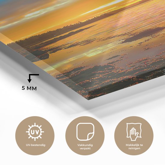 Peinture sur verre - Peinture sur verre - Coucher de soleil - Arbres - Mer - Photo sur verre - Décoration de chambre - Décoration murale nature - Verre acrylique - 60x80 cm - Peintures de salon