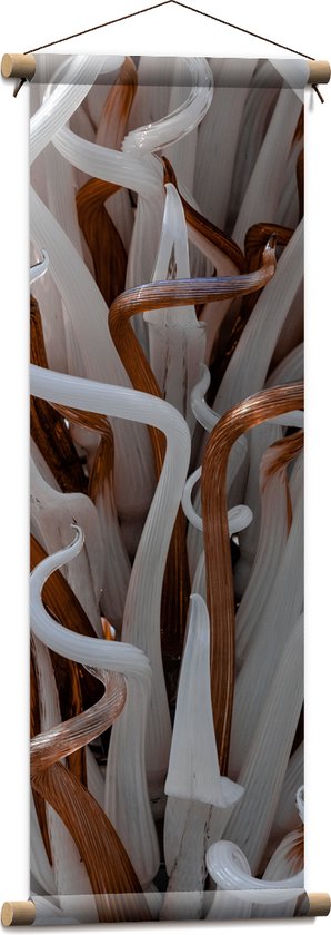Textielposter - Abstracte Bruine en Witte Kronkels - 30x90 cm Foto op Textiel
