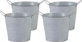 Mega Collections Emmer/plantenpot/bloempot - 4x - zink - lichtgrijs - D16 x H14 cm