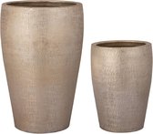 PTMD Mialee Bloempotten - 40x40x62 cm - Aluminium - Goud - Set van 2