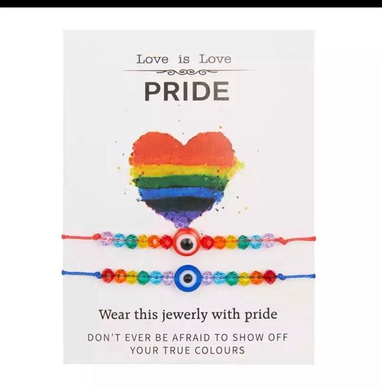 Akyol - Pride Armband – Regenboog – 2 stuks - Pride armband - pride – Armband - transgender armband - transgender cadeau Gay - lesbian - trans - cadeau - kado - geschenk - verjaardag - feestdag - evil eye armband - boze oog - evil – gelijk