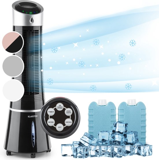 Klarstein luchtkoeler met waterkoeling, 5-in-1 verdampingskoeler, luchtbevochtiger, ventilator, luchtreiniger & nachtmodus, mobiele airconditioner luchtkoeler 6L, 45 Watt Air Cooler, 180 m³/h luchtstroom