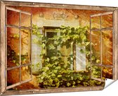 Gards Tuinposter Doorkijk Raam met Luiken - 180x120 cm - Tuindoek - Tuindecoratie - Wanddecoratie buiten - Tuinschilderij