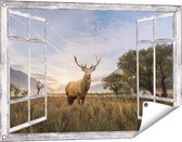 Gards Tuinposter Doorkijk Hert in het Landschap - 90x60 cm - Tuindoek - Tuindecoratie - Wanddecoratie buiten - Tuinschilderij