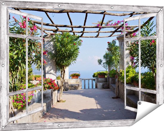 Gards Tuinposter Doorkijk Oude Stad in Toscane, Italië - 180x120 cm - Tuindoek
