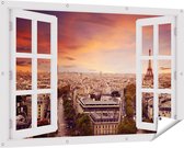 Gards Tuinposter Doorkijk Skyline Parijs met Eiffeltoren - 150x100 cm - Tuindoek - Tuindecoratie - Wanddecoratie buiten - Tuinschilderij