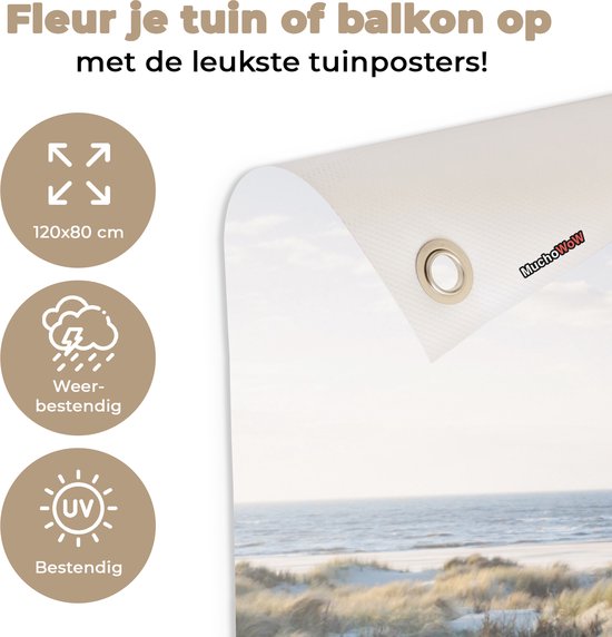 Affiche jardin - Toile Posters de jardin extérieur - Dune - Mouette - Plage - Mer - Soleil - 120x80 cm - Jardin