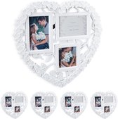 Relaxdays 5x hart fotolijst - collage wit - groot - foto lijst bruiloft - huwelijkscadeau