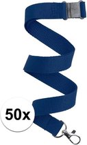 50x Donkerblauw keycord/lanyard met karabijnhaak sleutelhanger 50 cm - Polyester keycords/sleutelkoord