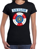 Zeeman/sailor verkleed t-shirt zwart voor dames - maritiem carnaval / feest shirt kleding / kostuum XL
