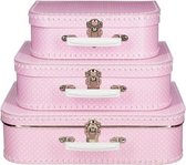 Geboorte kraamcadeau meisje koffertje roze met stippen 25 cm - Babyshower en kraamcadeaus