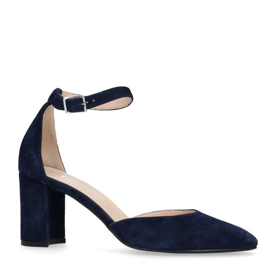 Manfield - Dames - Blauwe suède pumps met enkelbandje - Maat 41 | bol.com