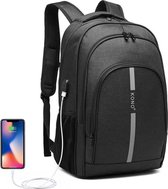 Kono Rugzak - Laptoptas inclusief USB Oplaadstation - 25 L Rugtas voor Mannen/Vrouwen - Tas Met Reflecterende Strip - Waterdichte Backpack - Tas voor School/Werk/Reizen - Zwart (E1972)