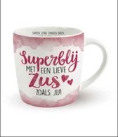 Enjoy Mok - Superblij met een lieve Zus zoals jij - In cadeauverpakking met gekleurd lint