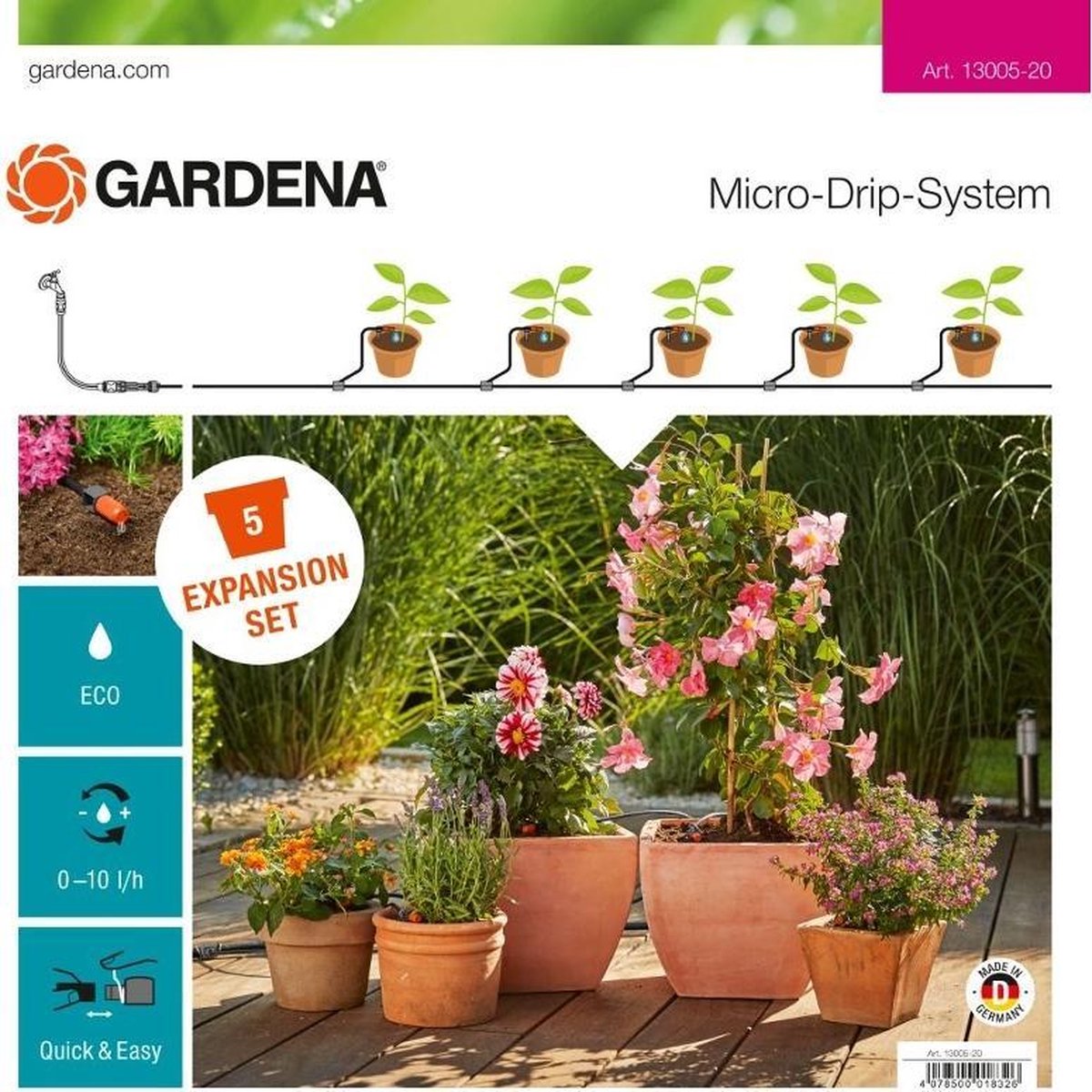 GARDENA 13005-20 Micro-Drip system Uitbreidingsset plantenpotten 13 mm (1/2) Ø Slanglengte: 5 m - GARDENA