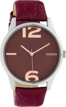 OOZOO Timepieces - Zilveren horloge met bordeaux rode leren band - C10378 - Ø40