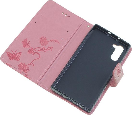 Shop4 Samsung Galaxy Note 10 - Etui Portefeuille Fleurs Papillon Rose