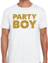 Party Boy gouden glitter tekst t-shirt wit heren - heren shirt Party Boy M