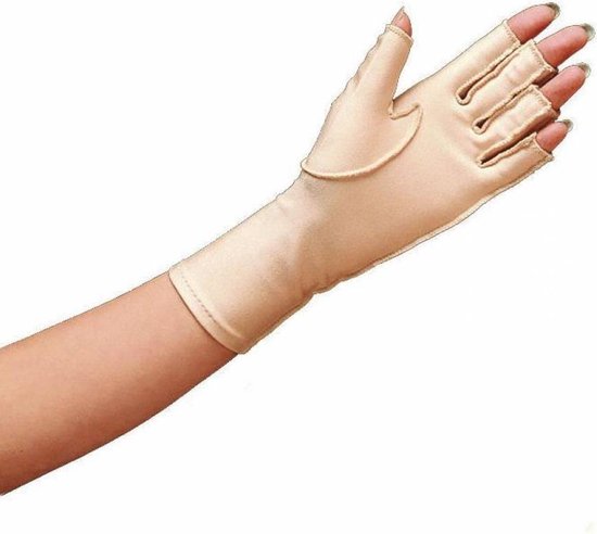 Oedeemhandschoen halve vingers over de pols - Links S
