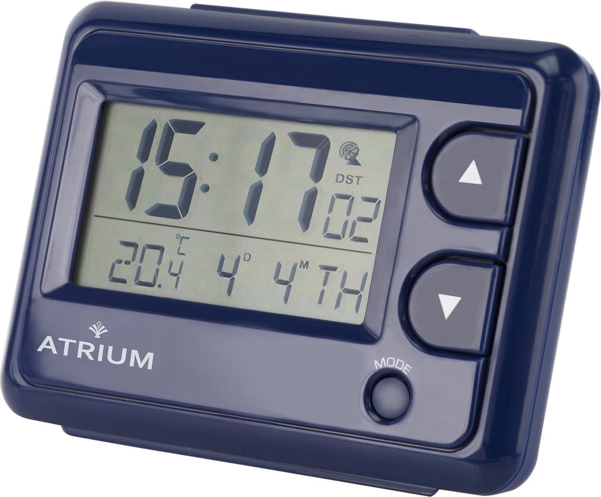 ATRIUM Wekker - Digitaal - Radiogestuurd - Alarm - Blauw - Licht - Opbouwend Alarmsignaal - Snooze - Duidelijk - Wektijd - Datum - Weekdag - Binnentemperatuur - A720-5
