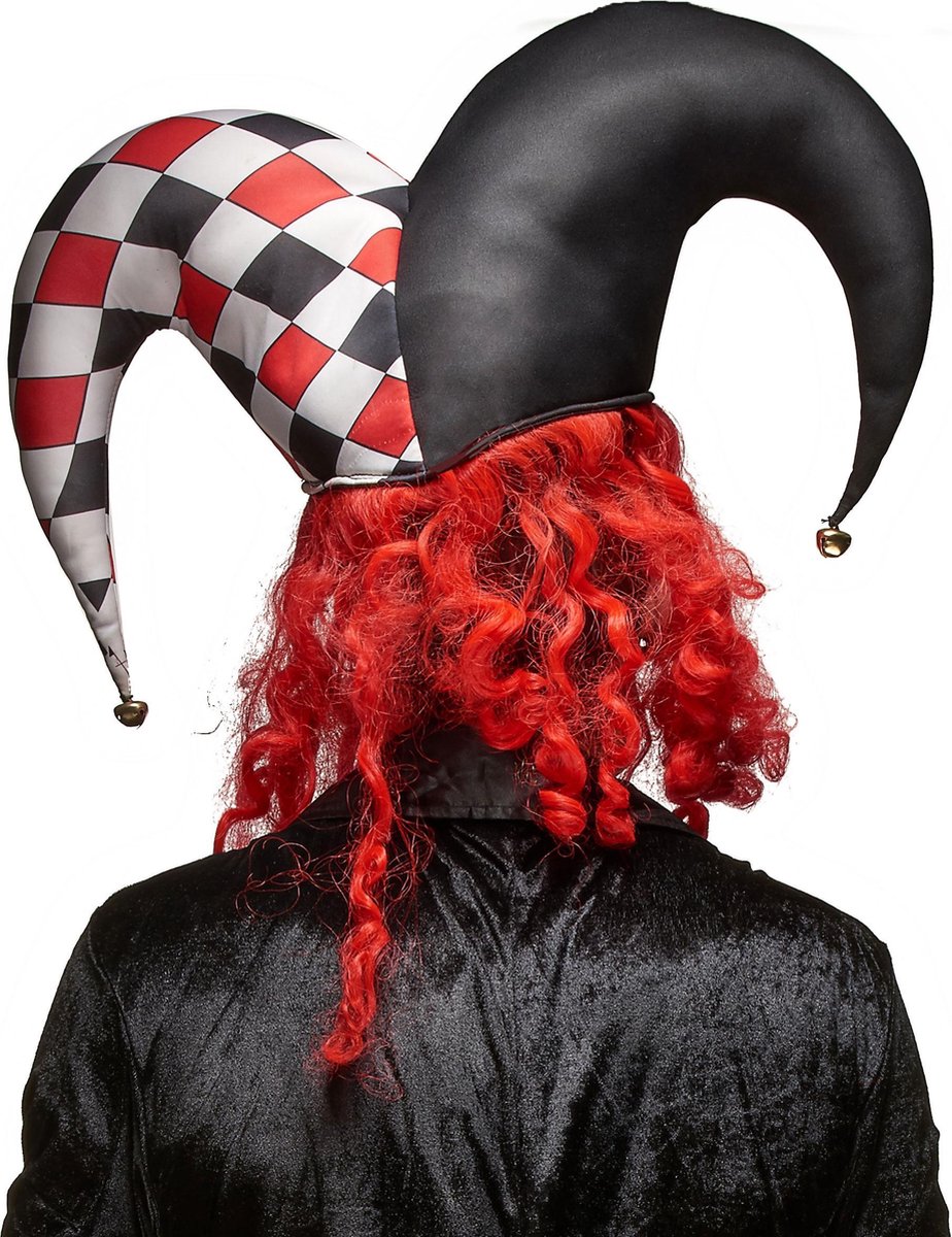 Nar Oogmasker, Joker Met Decoratie Glitters, Rood