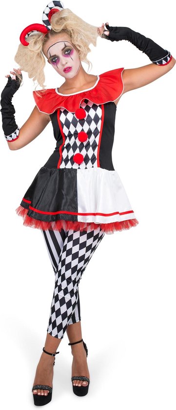 Karnival Costumes Joker Harlekijn​ Kostuum Dames Carnavalskleding Dames Carnaval - Polyester - Maat XL - 4-Delig Jurk/Leggings/Handschoenen/Hoofdband