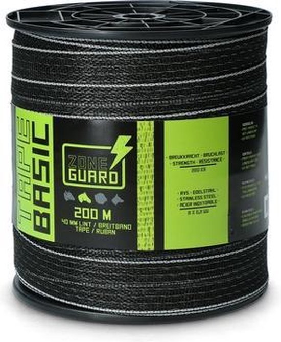 Zoneguard Premium Afrasteringslint - 200 m - Afrastering - Gebruiksvriendelijk - Weerbestendig Draad - Zwart - 40 mm