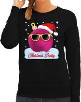 Foute kersttrui / sweater zwart Chirstmas party - roze coole kerstbal voor dames - kerstkleding / christmas outfit S (36)