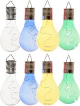 8x Buiten LED wit/blauw/groen/geel peertjes solar verlichting 14 cm - Tuinverlichting - Tuinlampen - Solarlampen zonne-energie