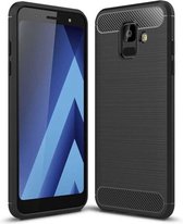 Luxe Back cover voor Samsung Galaxy A6 2018 – Zwart – Geborsteld TPU Carbon Case – Shockproof Hoesje