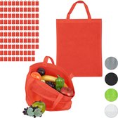 Relaxdays 100 x boodschappentas - stoffen tas - effen gekleurd opvouwbaar - 50x40 – rood