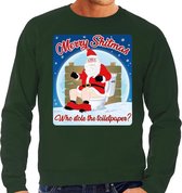 Foute Kersttrui / sweater - Merry Shitmas Who stole the toiletpaper - groen voor heren - kerstkleding / kerst outfit S (48)